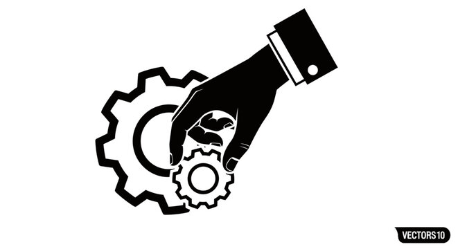 Hand holding gear mechanical engineering.