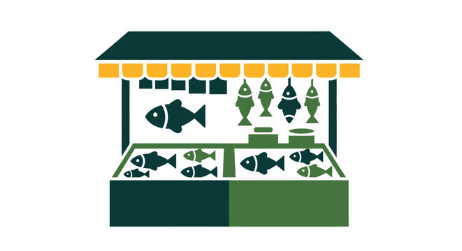 Colorful fresh fish market stall illustration flat design.