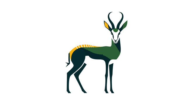 Colorful Graphic Illustration of Standing Springbok Antelope.