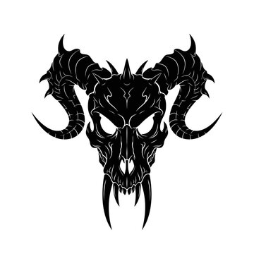 Black demon skull with horns face.