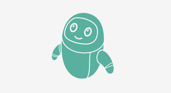 A green cartoon robot character smiling.