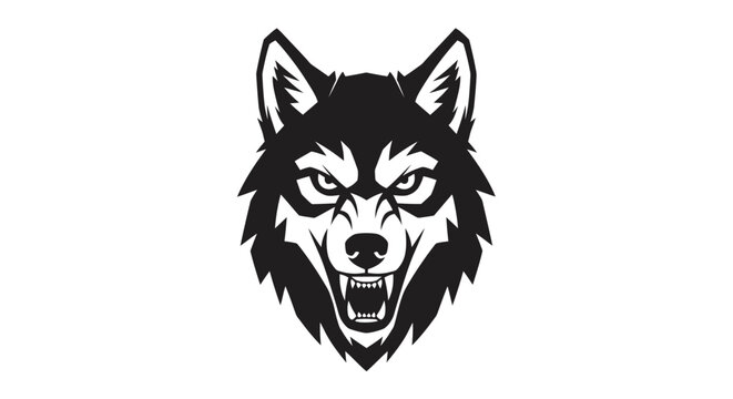 Black and white wolf head illustration.