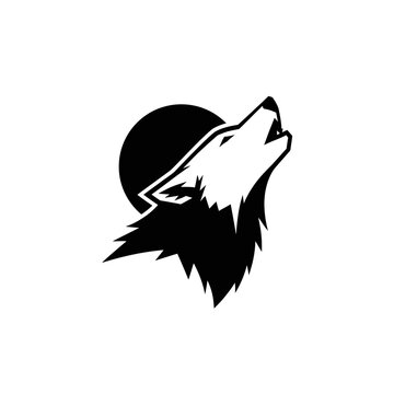 Black and white wolf logo howling.