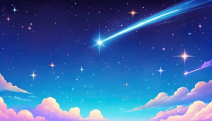 Obraz premium Starry Night Sky Background With Shooting Star Fantasy Cartoon Scene
