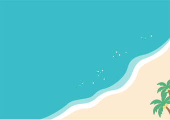 夏のバナー　海の背景イラスト　　夏素材　ビーチ、浮き輪、浜辺　ビーチサンダル、　 © Karin