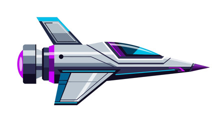 Futuristic spacecraft with purple accents flying. © ahmad