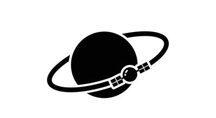 Black planet with ring system icon. © ahmad
