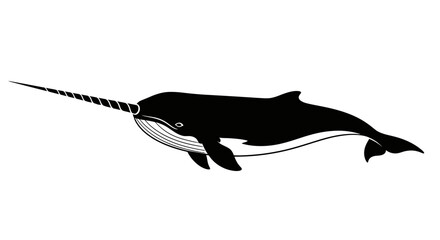 Black silhouette of a narwhal swimming. © ahmad