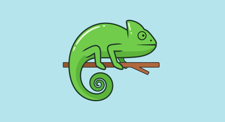 Green chameleon on a branch. © yanto