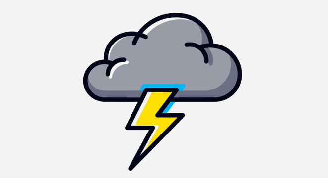 Cartoon gray cloud with yellow lightning.