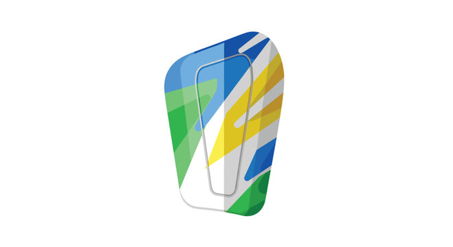Protective shin guard featuring abstract geometric patterns in vibrant blue, green, and yellow colors for safety and durable leg protection equipment.