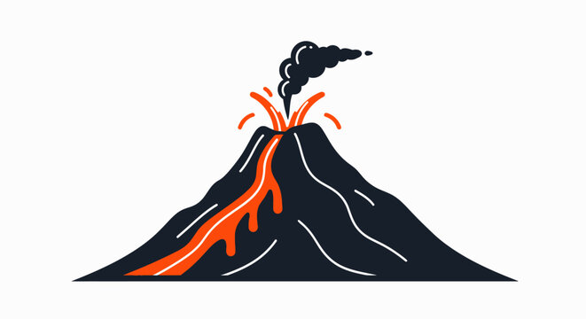 Erupting volcano with lava and smoke.