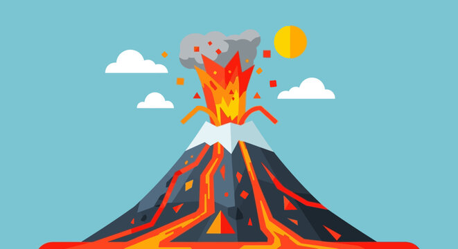 Erupting volcano with lava and fire.