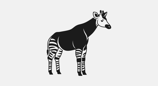 Okapi animal standing alone profile view.