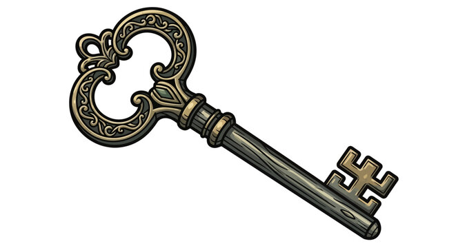 Old antique skeleton key closeup view.