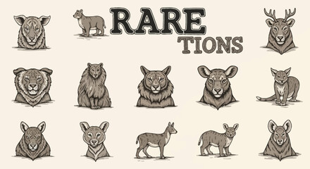 Rare animal faces and heads illustrations. © yanto
