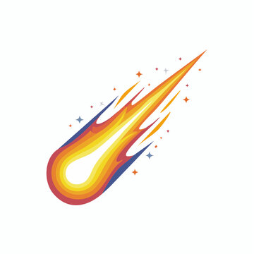 Stylized Meteor with Fiery Tail and Stars