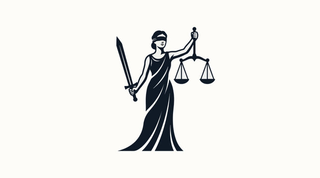 Minimalist Lady Justice Vector Illustration Blindfolded Themis Scales Sword for Commercial Use