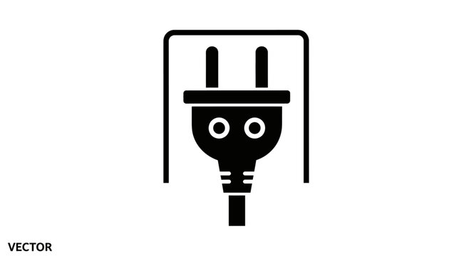 Black vector electrical plug icon.