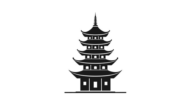 Black silhouette of a pagoda tower.