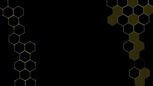 Glowing hexagonal grid elements arranged vertically on left and right modern tech pattern background animation