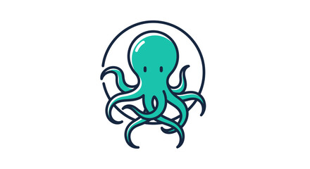 Teal colored octopus cartoon character. © alvin