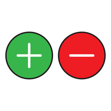 Minimal plus and minus symbol. Add and Subtract icon in a solid circle with green and red color Isolated on light Background.