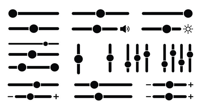 Slider Control Icons With Plus And Minus Symbols Black Silhouette