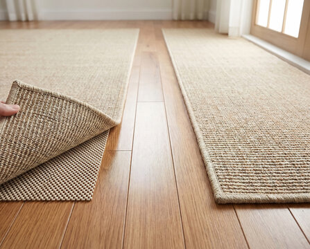 Hallway rug corner with anti slip gripper pad for trip prevention