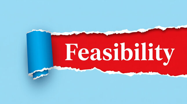 Business concept, feasibility study, torn paper, red background, white text