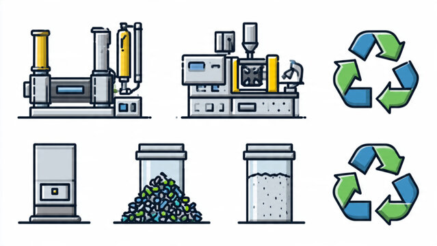 Collection of Laboratory Equipment and Recycling Symbols.