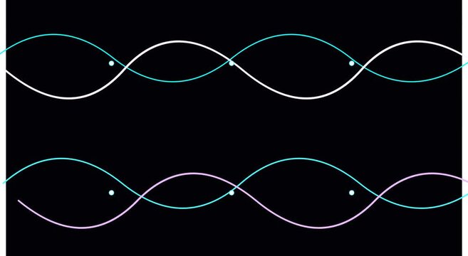 Abstract sine wave motion pulsing neon light waves on animation black background