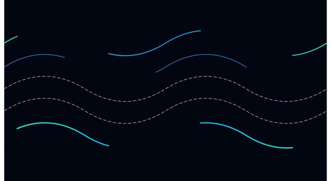 Abstract wave motion animation background, with glowing neon, lines and dashed patterns