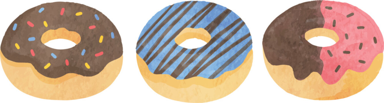 watercolor bubble gum donut strawberry chocolate dessert cake hand painted