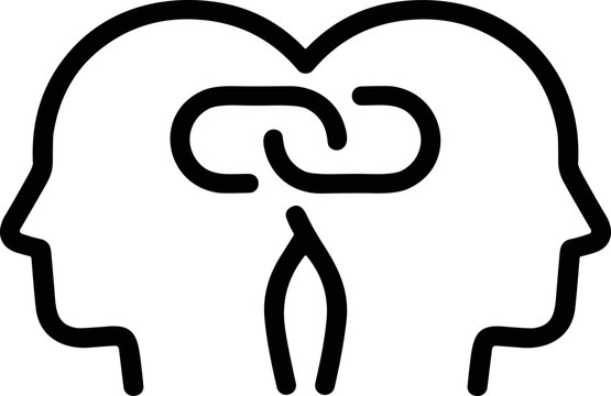 Connecting Minds: Abstract Icon of Two Heads Linked by a Chain Symbol