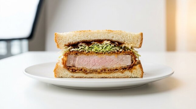 Katsu Sando Japanese Sandwich Halved Cross-Section | Japanese Caf&eacute; Food Stock