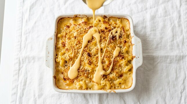 Baked Mac and Cheese with Golden Breadcrumb Crust | Comfort Food Stock Photo