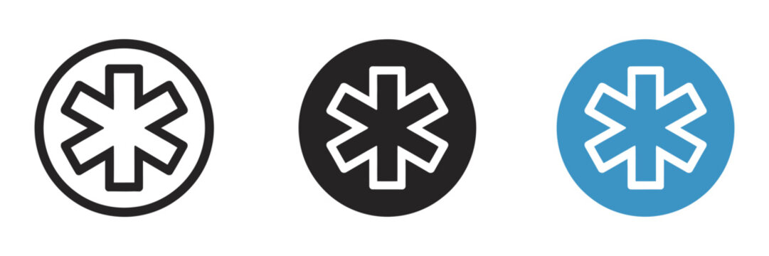 Star of Life icon featuring black, white, and blue design elements, ideal for emergency medicine, healthcare communication, wellness initiatives, and rescue services.