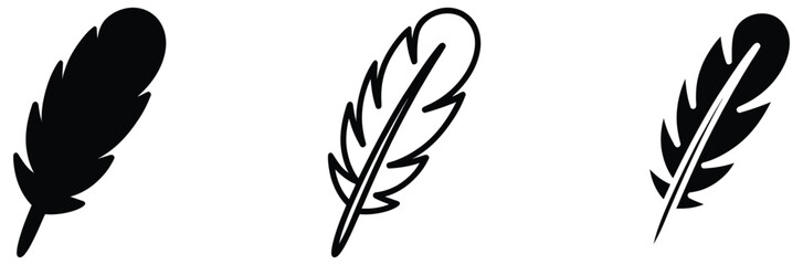 Collection of minimalist feather icons in black and white for design and decoration purposes with simple style © Prime Stocks