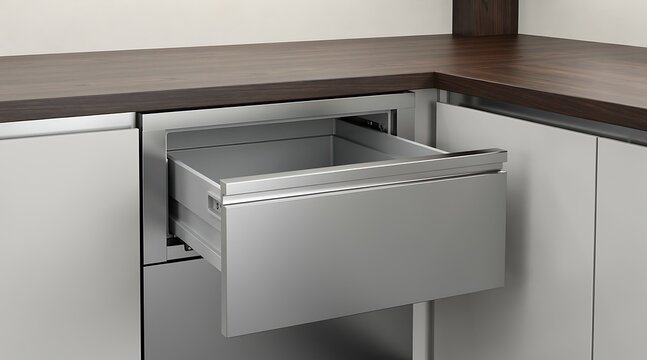 Modern Stainless Steel Kitchen Drawer - Sleek Design and Functionality in a Contemporary Setting.