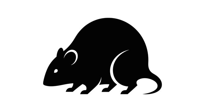 Simple black silhouette of a mouse isolated on a white background.