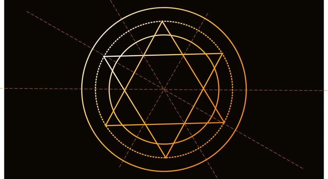 Golden geometric hexagram animation: sacred geometry motion animation background