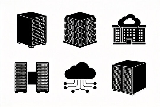 Cloud Server And Enterprise Data Center Infrastructure Icon Set With Network Storage Hosting Rack And Computing Technology Symbols