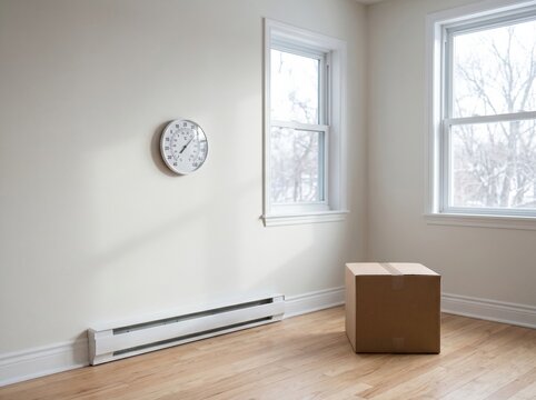 Wall thermometer indoor heat monitoring setup in empty apartment room
