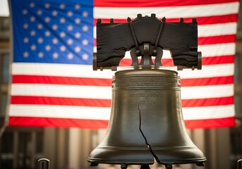 Liberty Bell with American Flag - A Symbol of Freedom.