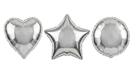 Three silver foil balloons heart star round © BTG