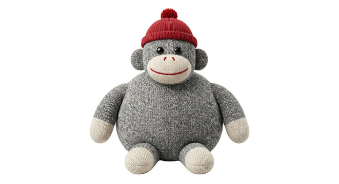 Sitting knit sock monkey stuffed animal