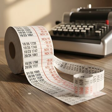 Vintage Calculator and Adding Machine Tape - A Nostalgic Financial Record.