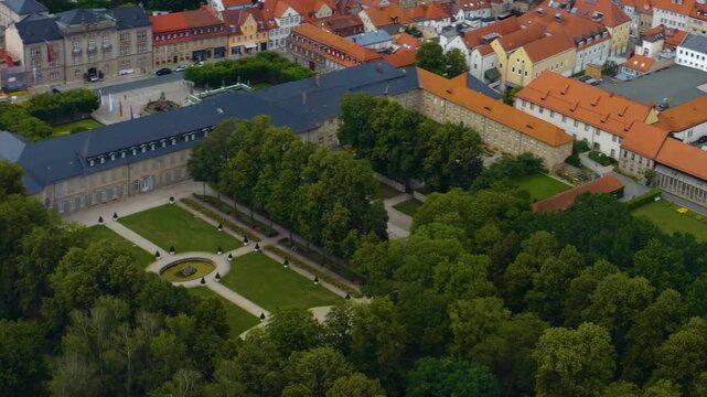 Aerial view of the old town of the city Bayreuth in Germany, Bavaria on a late spring afternoon