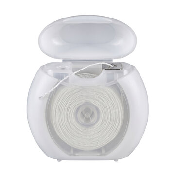 Open white dental floss dispenser container